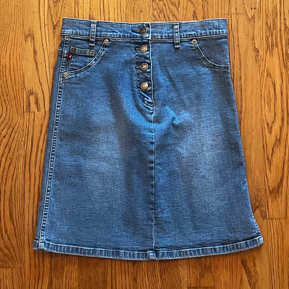 Vintage Jane’s Army Denim skirt with button-up front and side slits Size 29